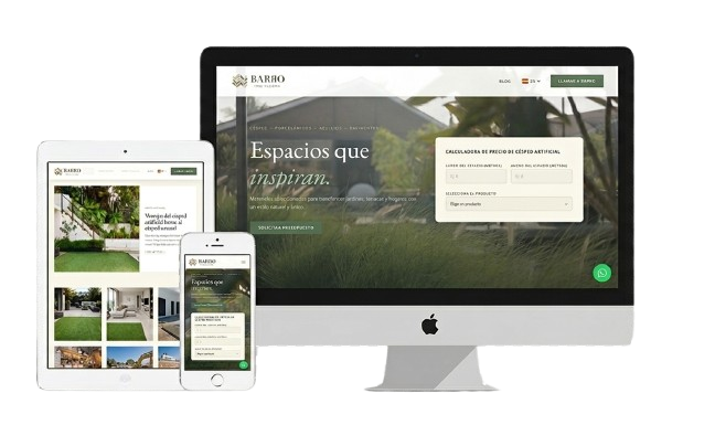 Web de ejemplo mostrada en ordenador, tablet y móvil